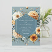 Slate Blue Golden Bloom Wedding 招待状 (スタンド正面)