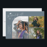 Slate Blue Graduate She Believed Multi Photo 案内状<br><div class="desc">Modern and whimsical graduation announcement photo card featuring 3 photos on the front and 1 on the back. The text says "She believed she could so she did" with twinkling stars. Add the graduate's name,  information,  and message to personalize this card. Slate blue.</div>