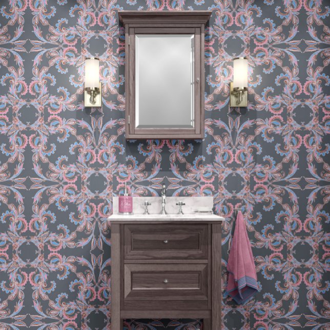 Slate Blue-Grey Baroque Ornamental Design 壁紙 (クリエイターアップロード済み)