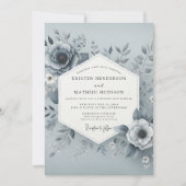 Slate Blue Hazy Bloom Wedding 招待状 (正面)