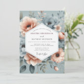 Slate Blue Misty Floral Wedding 招待状 (スタンド正面)