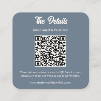 Slate Blue Monogram QR Code Wedding Details スクエア名刺