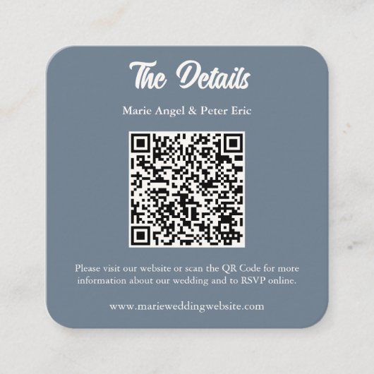 Slate Blue Monogram QR Code Wedding Details スクエア名刺 (正面)
