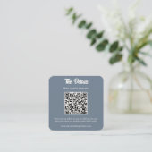 Slate Blue Monogram QR Code Wedding Details スクエア名刺 (スタンド正面)
