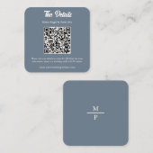 Slate Blue Monogram QR Code Wedding Details スクエア名刺 (正面/裏面)