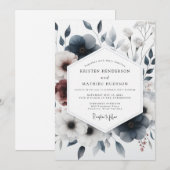Slate Blue Moody Anemone Wedding 招待状 (正面/裏面)