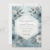 Slate Blue Moody Floral Flourish Wedding 招待状 (正面)