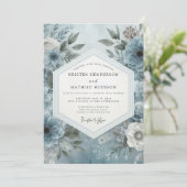 Slate Blue Moody Floral Flourish Wedding 招待状 (スタンド正面)