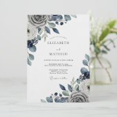 Slate Blue Moody Floral Wedding 招待状 (スタンド正面)