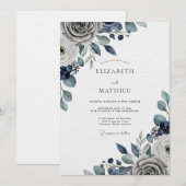 Slate Blue Moody Floral Wedding 招待状 (正面/裏面)