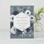 Slate Blue Nocturnal Bloom Wedding 招待状 (スタンド正面)