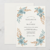 Slate Blue Ornate Rose Wedding 招待状 (正面/裏面)