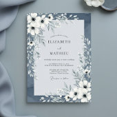 Slate Blue Painterly Floral Wedding 招待状
