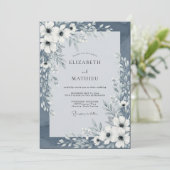 Slate Blue Painterly Floral Wedding 招待状 (スタンド正面)