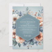 Slate Blue Pastel Bloom Wedding 招待状 (正面)