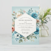 Slate Blue Peach Aquarelle Wedding 招待状 (スタンド正面)
