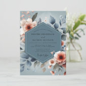 Slate Blue Peach Dreamy Wedding 招待状 (スタンド正面)