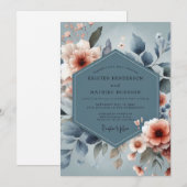 Slate Blue Peach Dreamy Wedding 招待状 (正面/裏面)