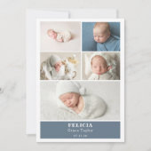 Slate Blue Photo Collage Baby Announcement Card 招待状 (正面)