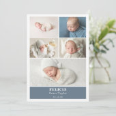 Slate Blue Photo Collage Baby Announcement Card 招待状 (スタンド正面)