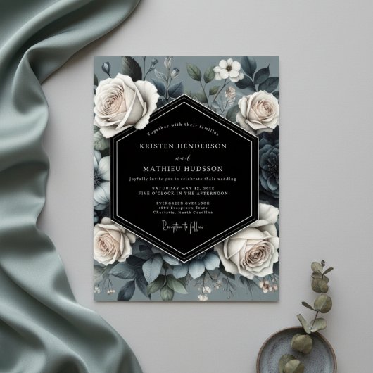 Slate Blue Rose Opulence Wedding 招待状