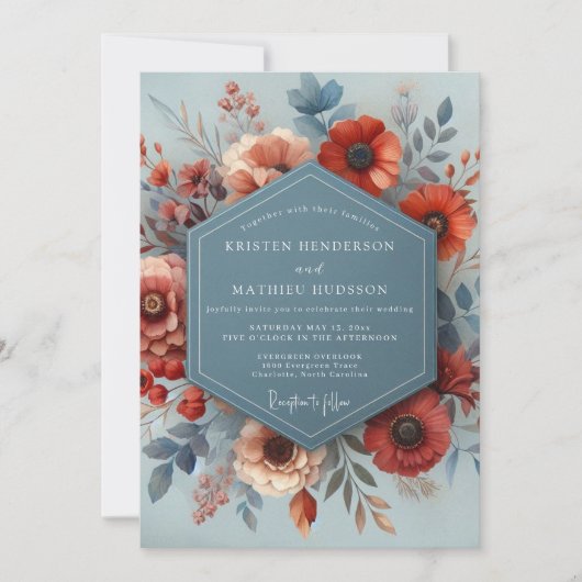 Slate Blue Russet Autumn Wedding 招待状 (正面)