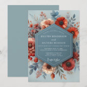 Slate Blue Russet Autumn Wedding 招待状 (正面/裏面)