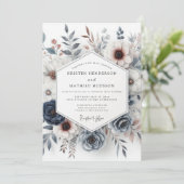 Slate Blue & Rust Moody Floral Wedding 招待状 (スタンド正面)