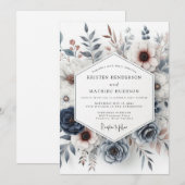 Slate Blue & Rust Moody Floral Wedding 招待状 (正面/裏面)
