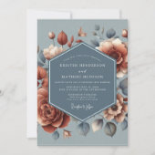 Slate Blue Rust Painterly Wedding 招待状 (正面)
