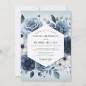 Slate Blue Serene Bloom Wedding 招待状 (正面)