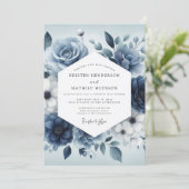 Slate Blue Serene Bloom Wedding 招待状 (スタンド正面)