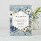 Slate Blue Serene Flora Wedding 招待状 (スタンド正面)