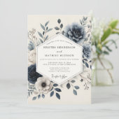 Slate Blue Serene Floral Wedding 招待状 (スタンド正面)