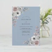 Slate Blue Soft Botanical Wedding 招待状 (スタンド正面)