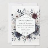 Slate Blue Somber Bloom Wedding 招待状 (正面)