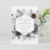 Slate Blue Somber Bloom Wedding 招待状 (スタンド正面)