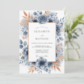 Slate Blue Sophisticated Botanical Wedding 招待状 (スタンド正面)
