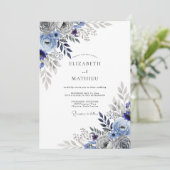 Slate Blue Striking Botanical Wedding 招待状 (スタンド正面)
