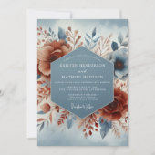 Slate Blue Terracotta Bloom Wedding 招待状 (正面)