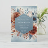 Slate Blue Terracotta Bloom Wedding 招待状 (スタンド正面)