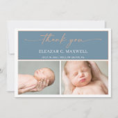 Slate Blue Thank You Photo Baby Announcement Card 招待状 (正面)
