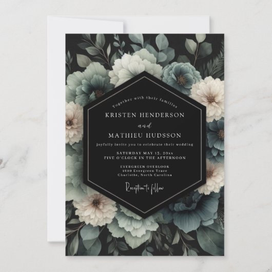 Slate Blue Umbral Bloom Wedding 招待状 (正面)