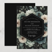 Slate Blue Umbral Bloom Wedding 招待状 (正面/裏面)