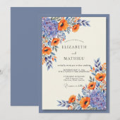 Slate Blue Vibrant Poppy Wedding 招待状 (正面/裏面)