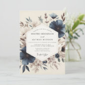 Slate Blue Vintage Bloom Wedding 招待状 (スタンド正面)