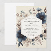 Slate Blue Vintage Bloom Wedding 招待状 (正面/裏面)