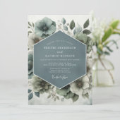 Slate Blue Watercolor Bloom Wedding 招待状 (スタンド正面)