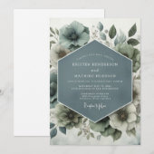 Slate Blue Watercolor Bloom Wedding 招待状 (正面/裏面)