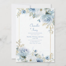 Slate Blue Watercolor Rose Gold Border Wedding
